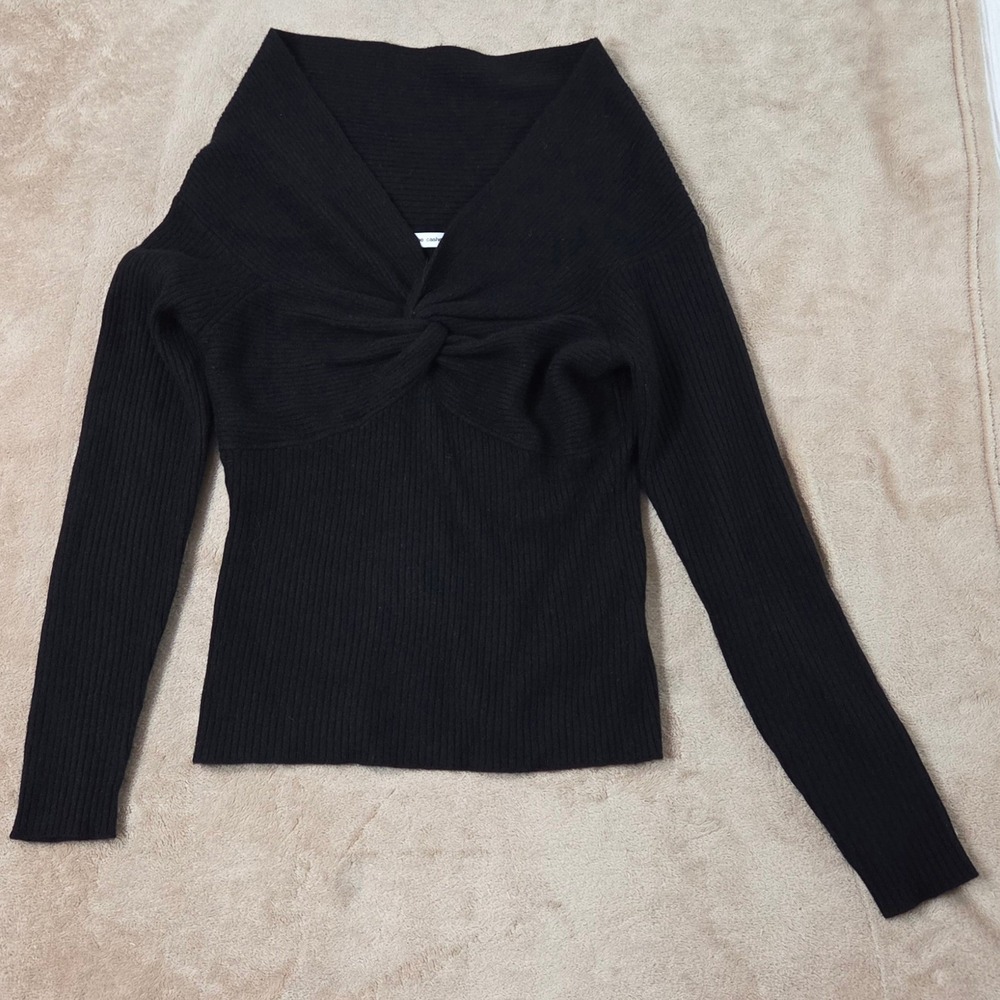 The Cashmere Project Black 100% Cashmere Ribbed Twist Front Sweater Womens M